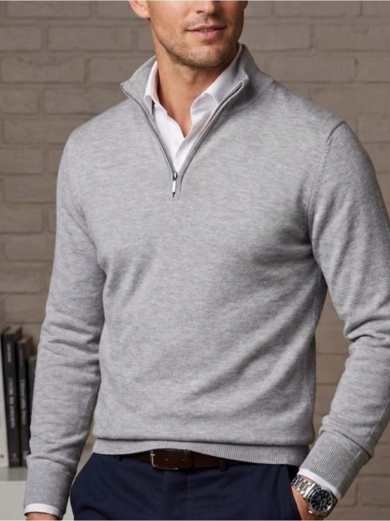 Suitsupply Other - Suitsupply Light Gray Zip-Front Mock Collar Sweater